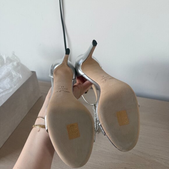 NWT Jimmy Choo Viola 100 Metallic Nappa Leather Crystal Chandelier Ankle Strap - Picture 14 of 16